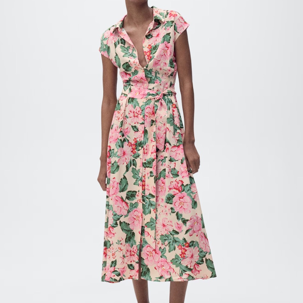 Mango floral PRINTED SHIRT DRESS WITH BELT